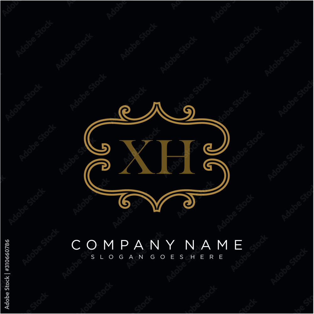 Initial letter XH logo luxury vector mark, gold color elegant classical 