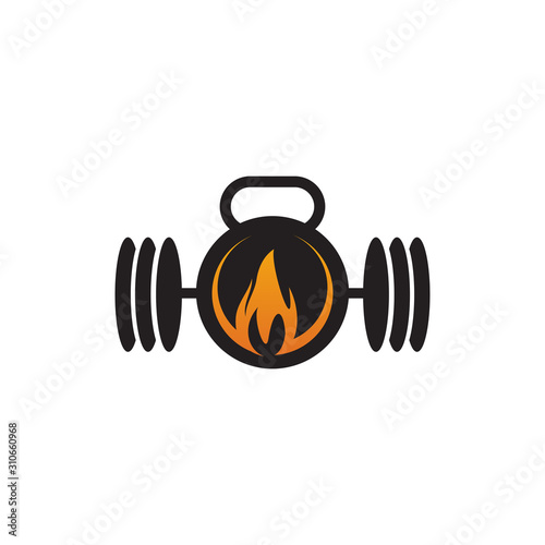 Fitness and gym logo design with using barbel icon vector template