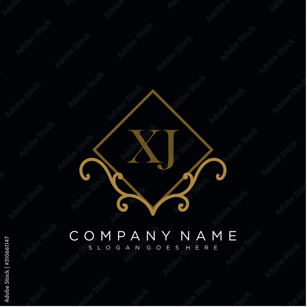 Fototapeta premium Initial letter XJ logo luxury vector mark, gold color elegant classical 