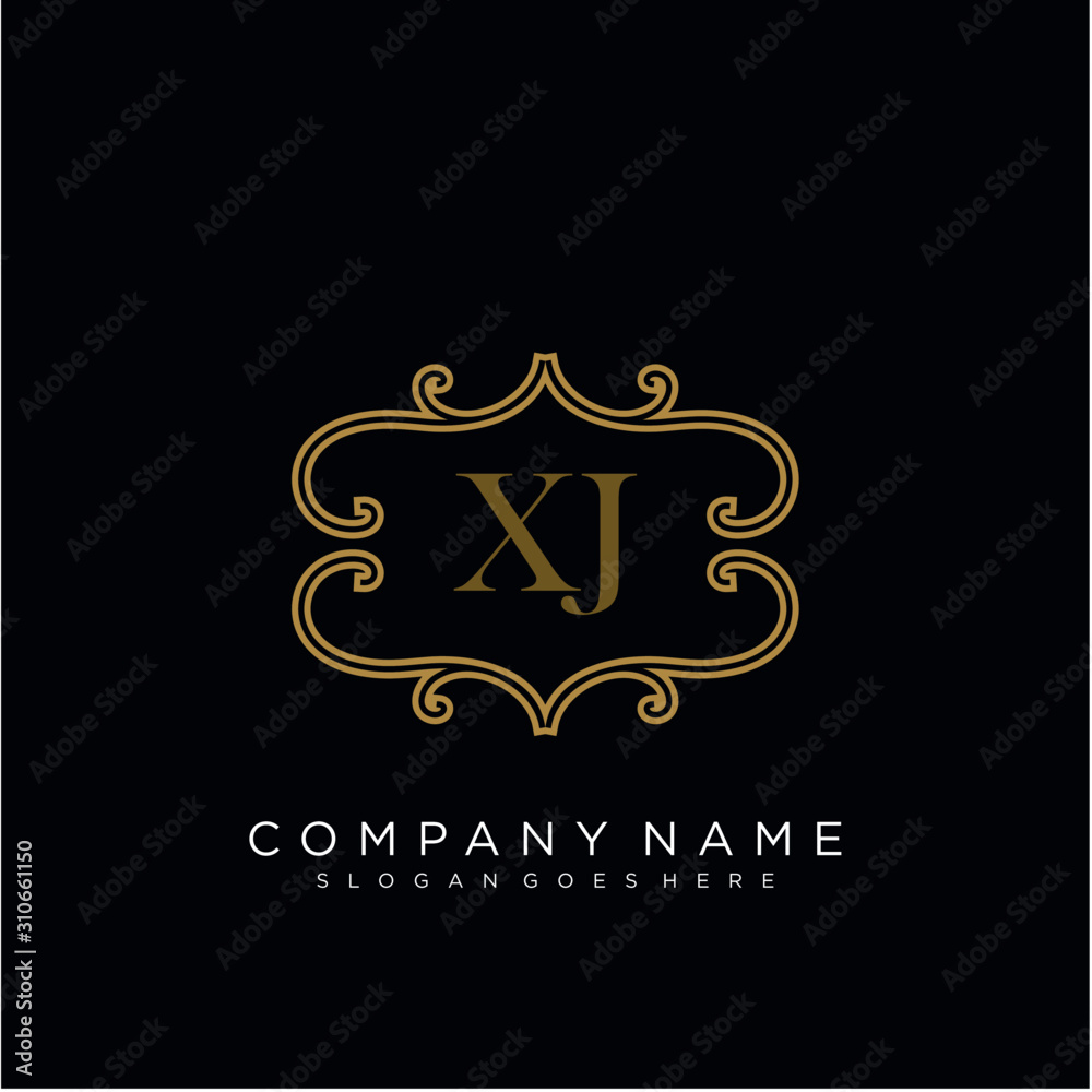 Initial letter XJ logo luxury vector mark, gold color elegant classical Initial letter XJ logo luxury vector mark, gold color elegant classical