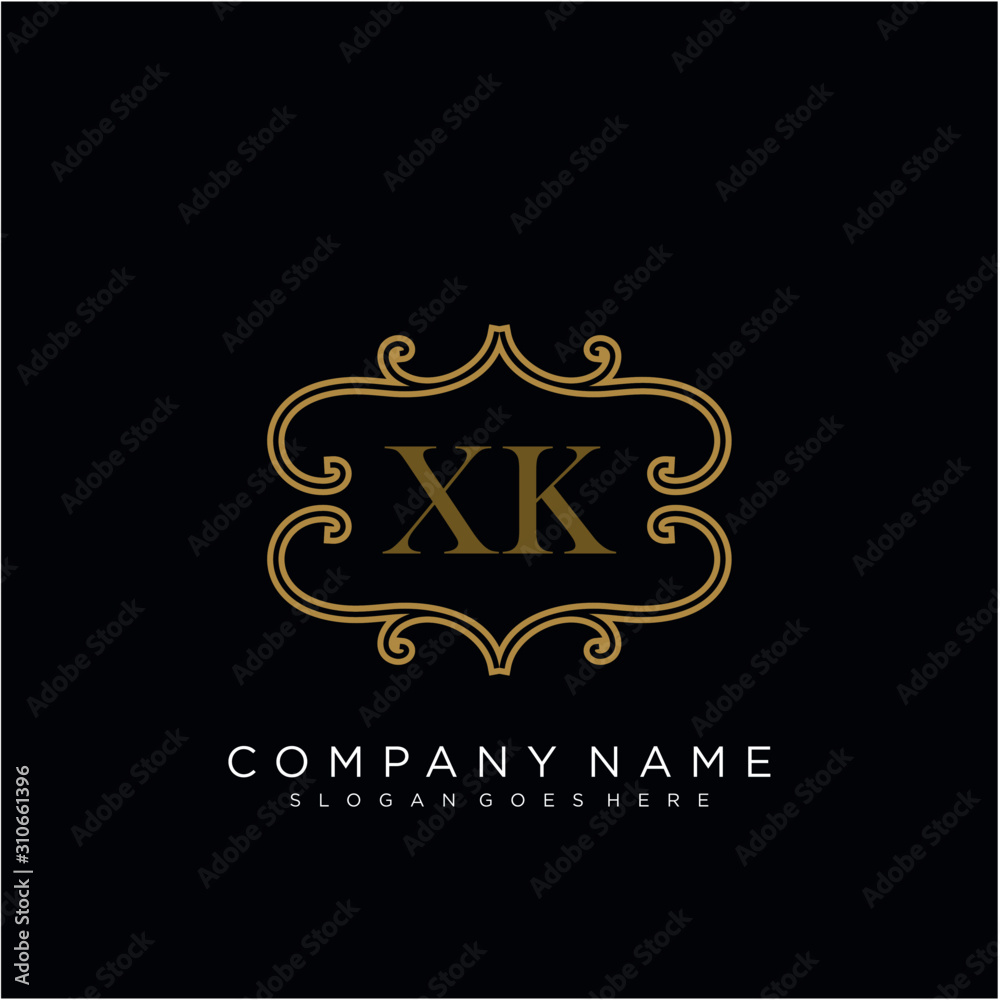 Initial letter XK logo luxury vector mark, gold color elegant classical 