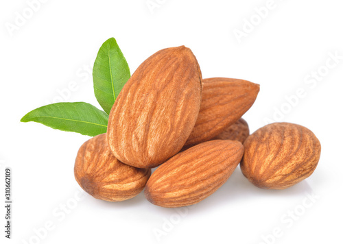  Almonds isolated on white background.