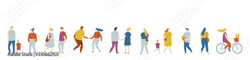 Tiny people  flat vector set isolated on white. Men and women, teens, parents. Crowd.