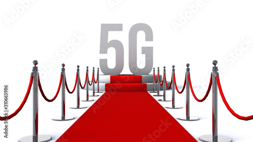 3D illustration of 5G on red carpet