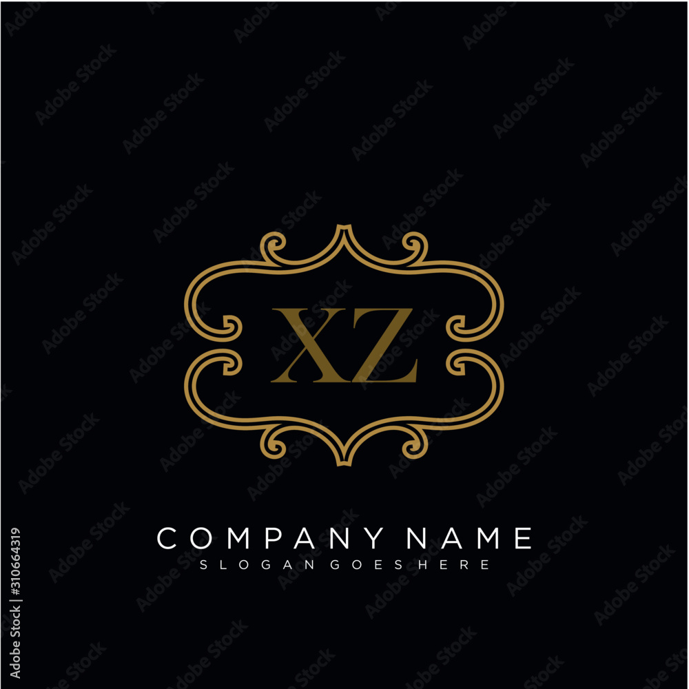 Initial letter XZ logo luxury vector mark, gold color elegant classical 