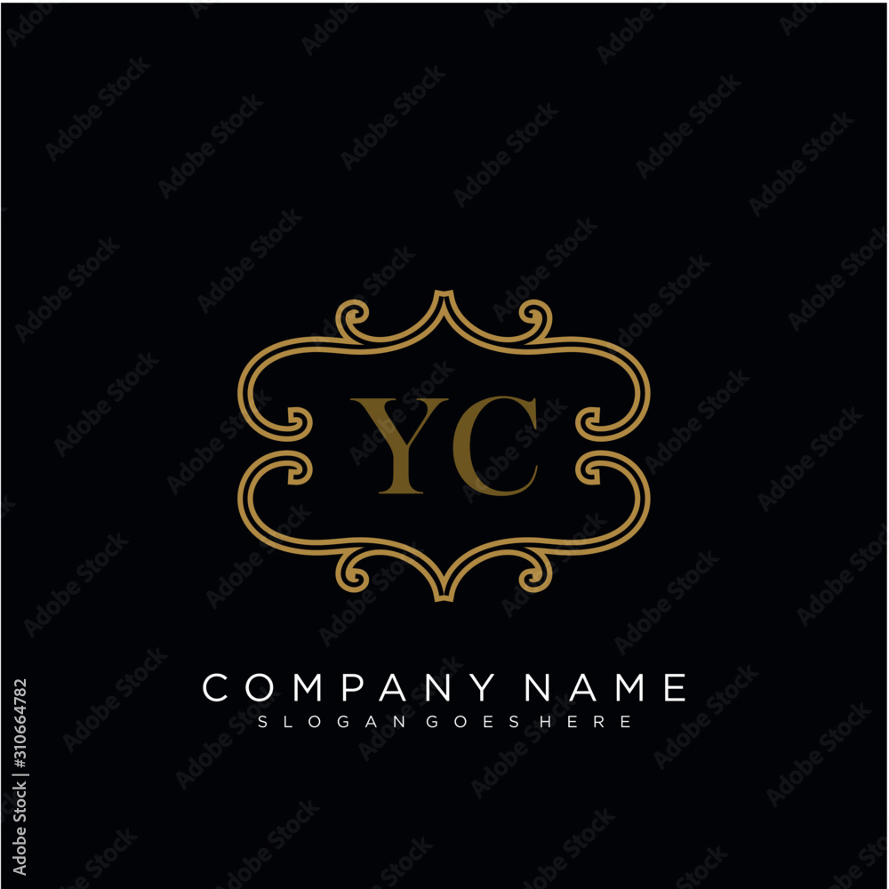 Initial letter YC logo luxury vector mark, gold color elegant classical 