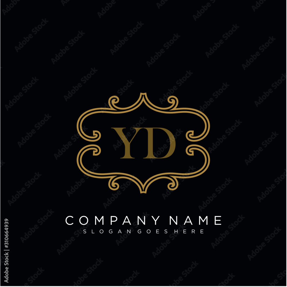 Initial letter YD logo luxury vector mark, gold color elegant classical 