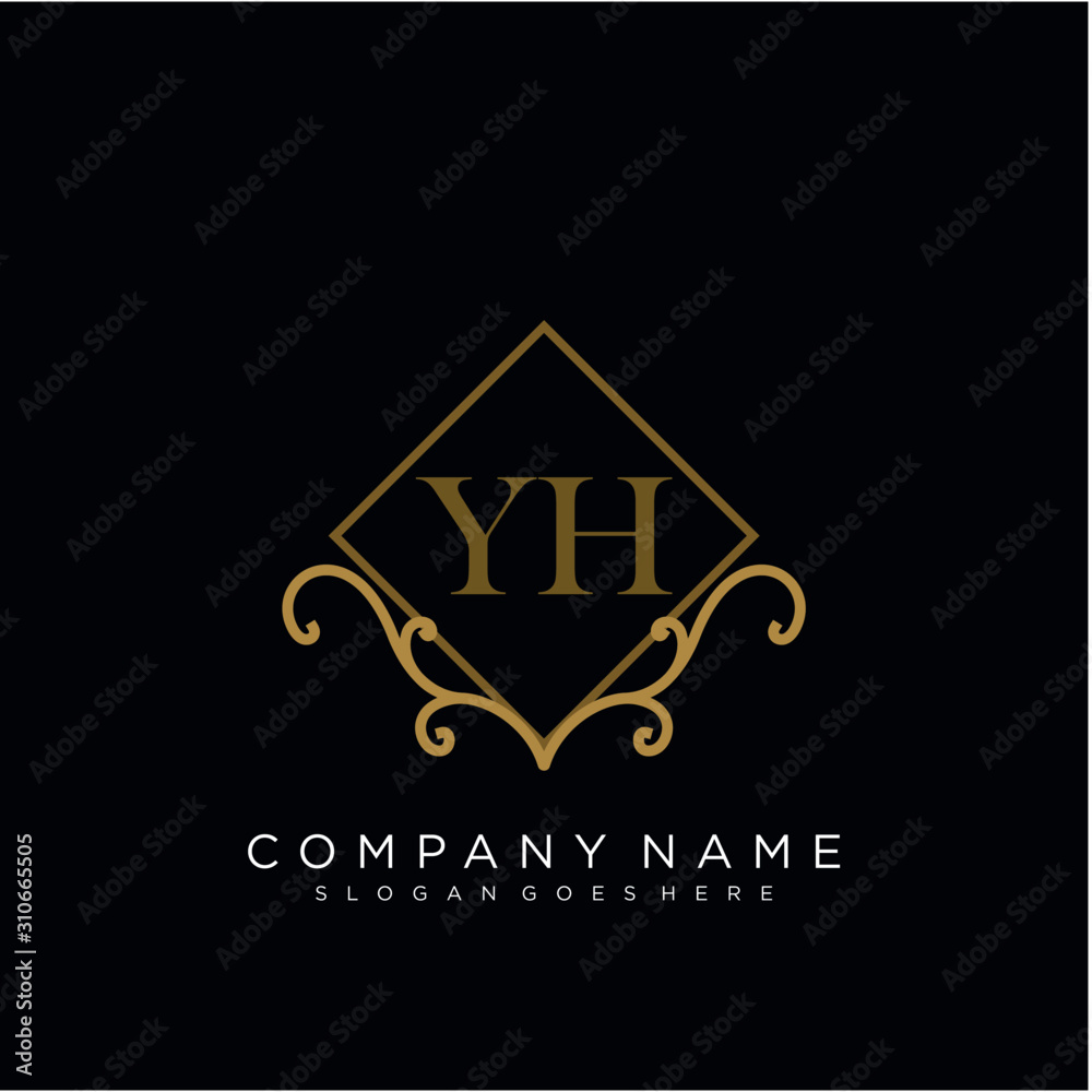 Initial letter YH logo luxury vector mark, gold color elegant classical Initial letter YH logo luxury vector mark, gold color elegant classical