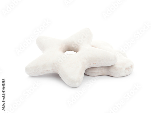 Sweet delicious homemade cookies on white background