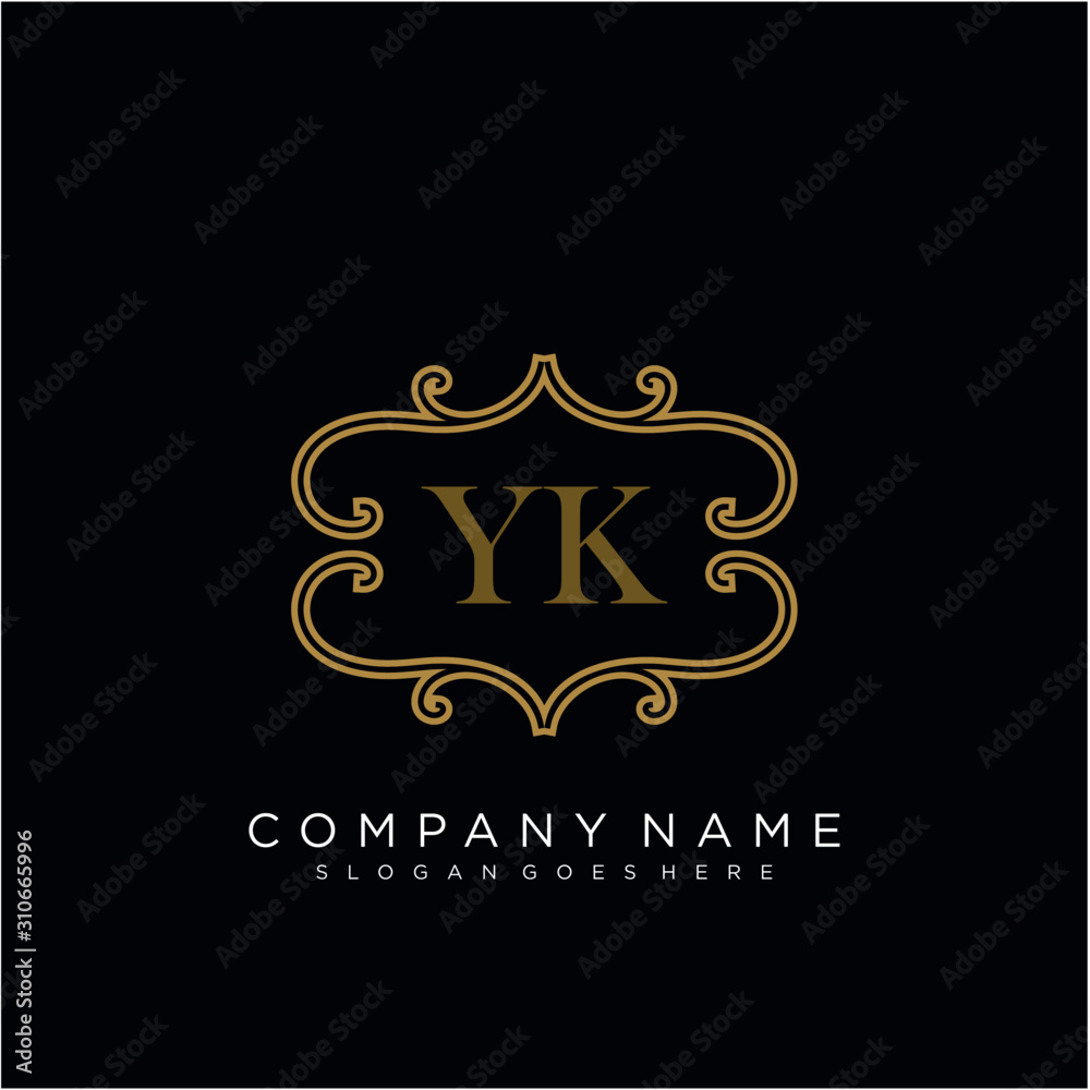 Initial letter YK logo luxury vector mark, gold color elegant classical 