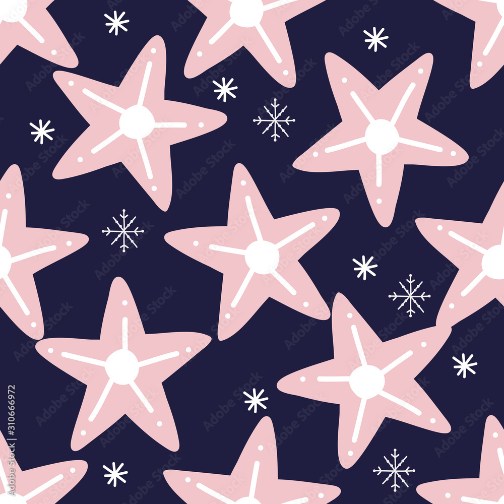 Abstract winter flowers hand drawn seamless pattern.