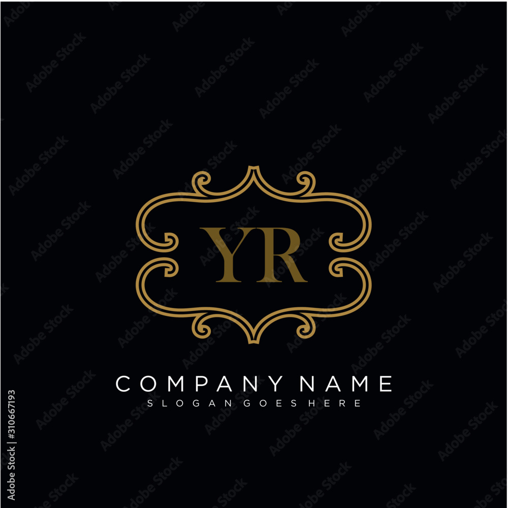Initial letter YR logo luxury vector mark, gold color elegant classical 