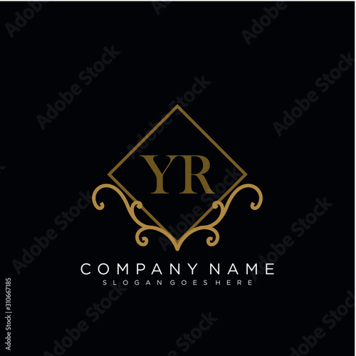Initial letter YR logo luxury vector mark, gold color elegant classical 