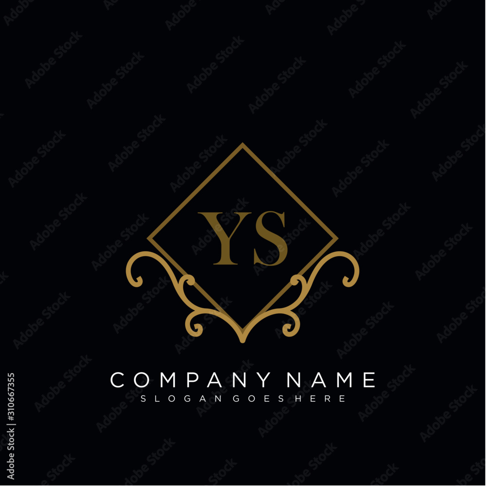 Initial letter YS logo luxury vector mark, gold color elegant classical 