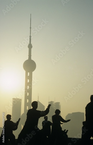 Photography China Shanghai silhouettes of people against city skyline (Oriental Pearl TV Tow