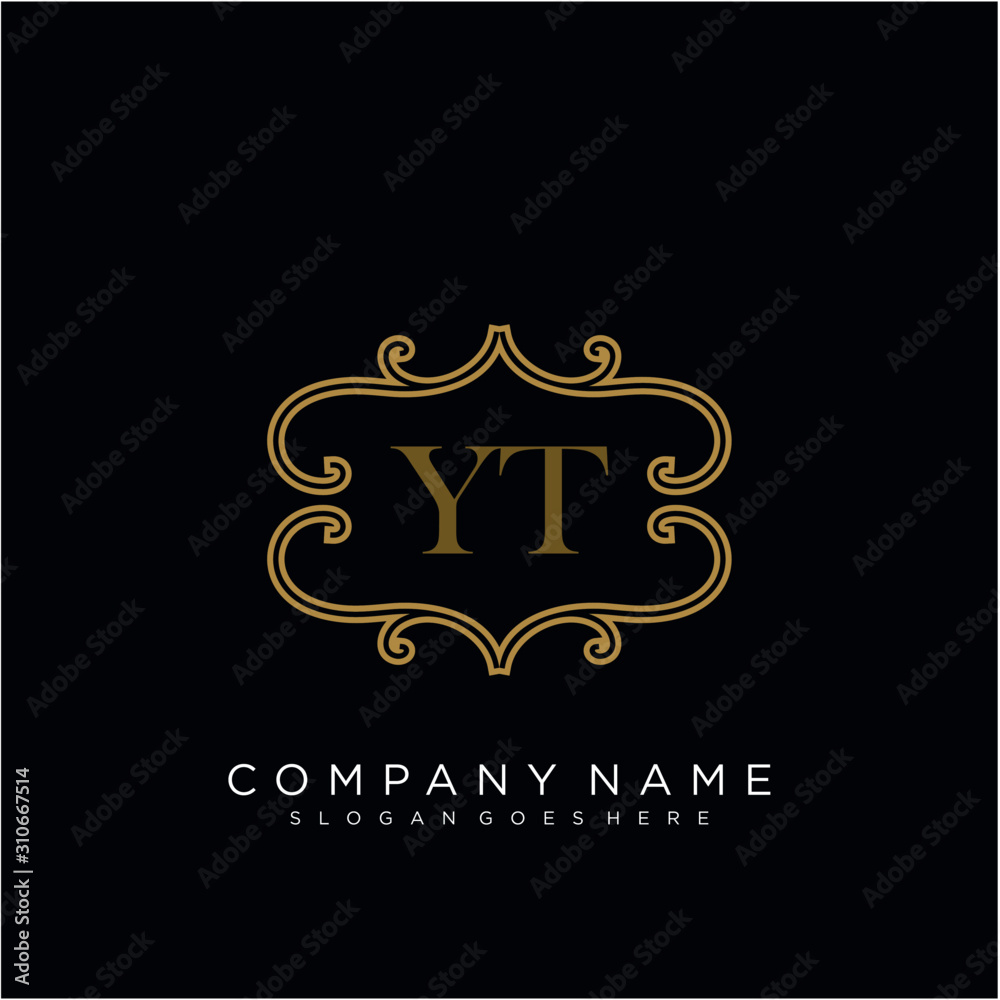 Initial letter YT logo luxury vector mark, gold color elegant classical 