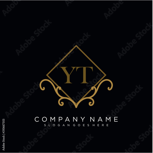 Initial letter YT logo luxury vector mark, gold color elegant classical 