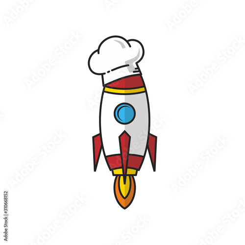 master chef rocket ship hat theme logo vector