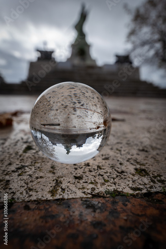 Caltanissetta Monument to the Fallen in WWI in a Lensball  Sicily  Italy  Europe