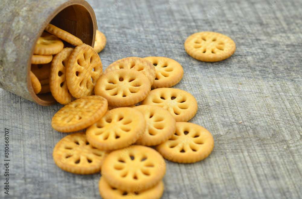 Group biscuit on wooden background, decorated Group biscuit on wooden background, decorated