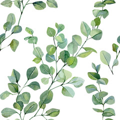 Handdoek met foto Aquarel bladerprint patronen Silver dollar eucalyptus takken patroon  © Anna