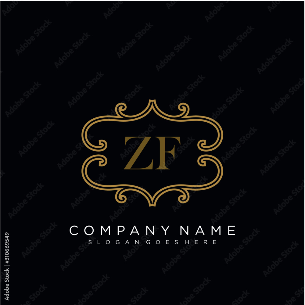 Initial letter ZF logo luxury vector mark, gold color elegant classical