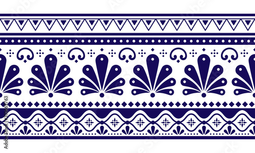 Talavera Poblana vector seamless long horizontal pattern inspired by traditional Mexican decorated pottery and ceramics  photo