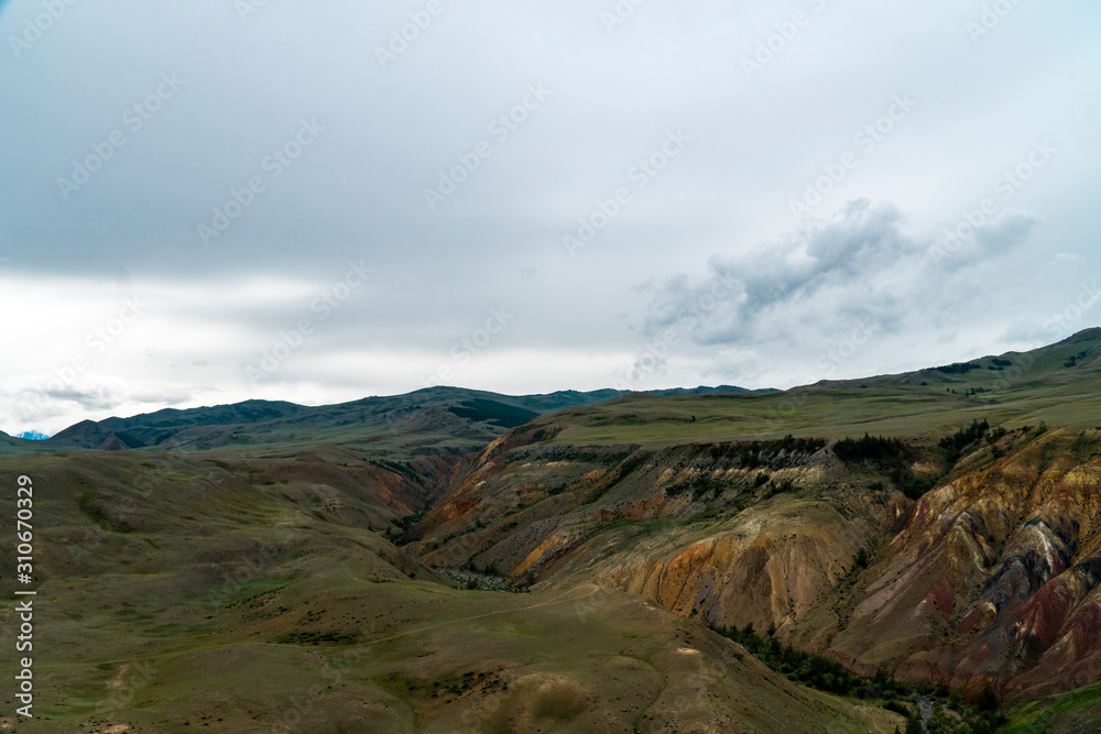 Background image of a mountain landscape. Russia, Siberia, Altai