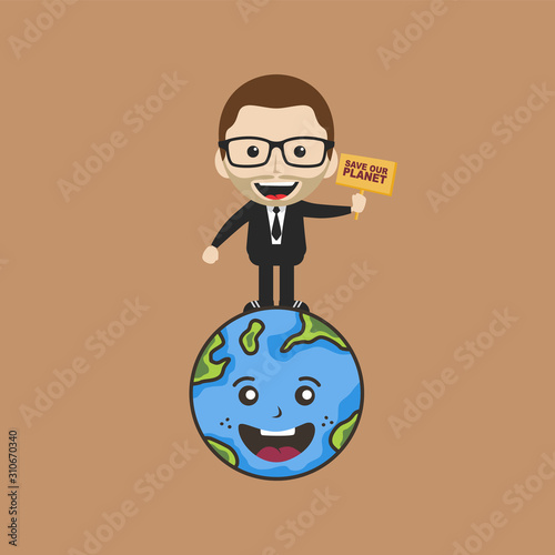 man holding sign save earth global warming campaign