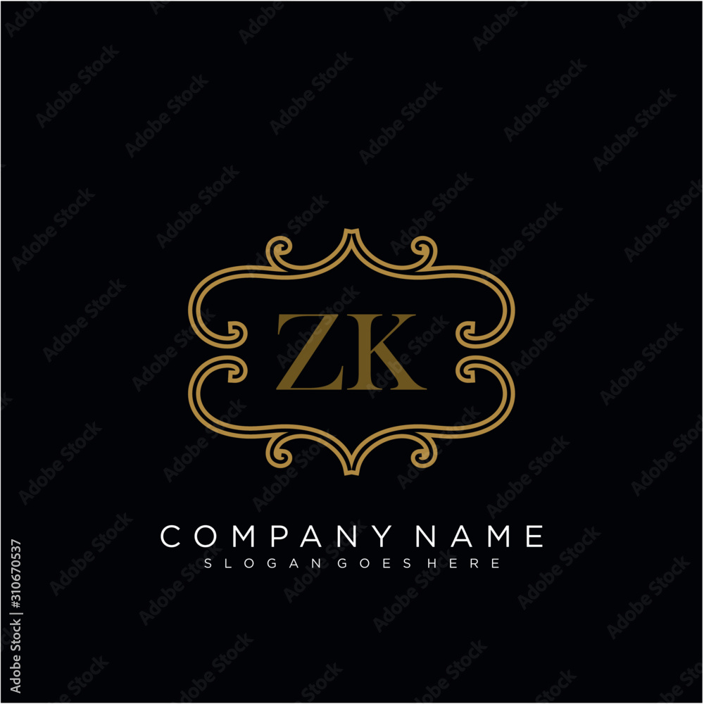 Initial letter ZK logo luxury vector mark, gold color elegant classical