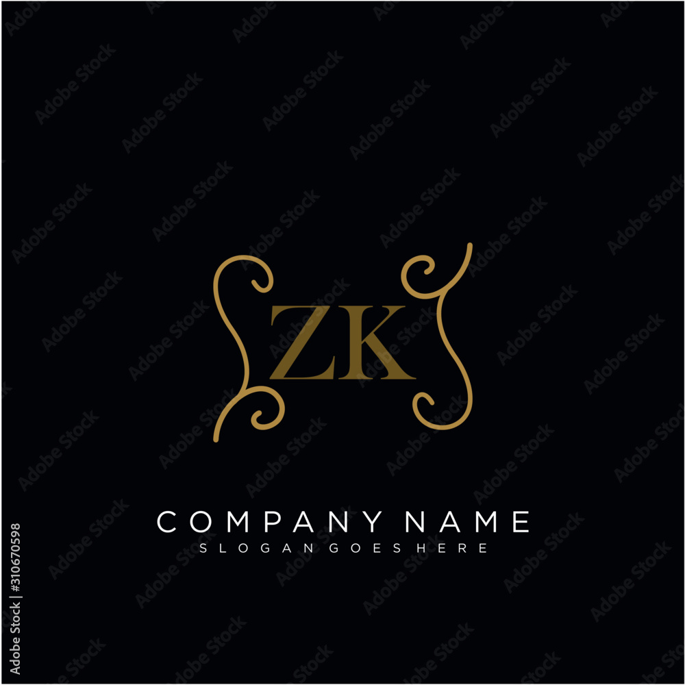 Initial letter ZK logo luxury vector mark, gold color elegant classical Initial letter ZK logo luxury vector mark, gold color elegant classical