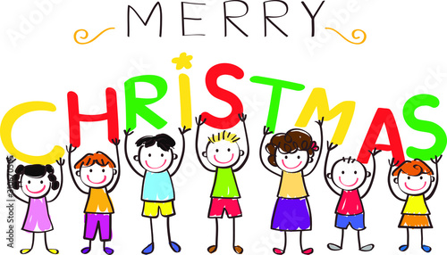Children with  Merry Christmas  lettering