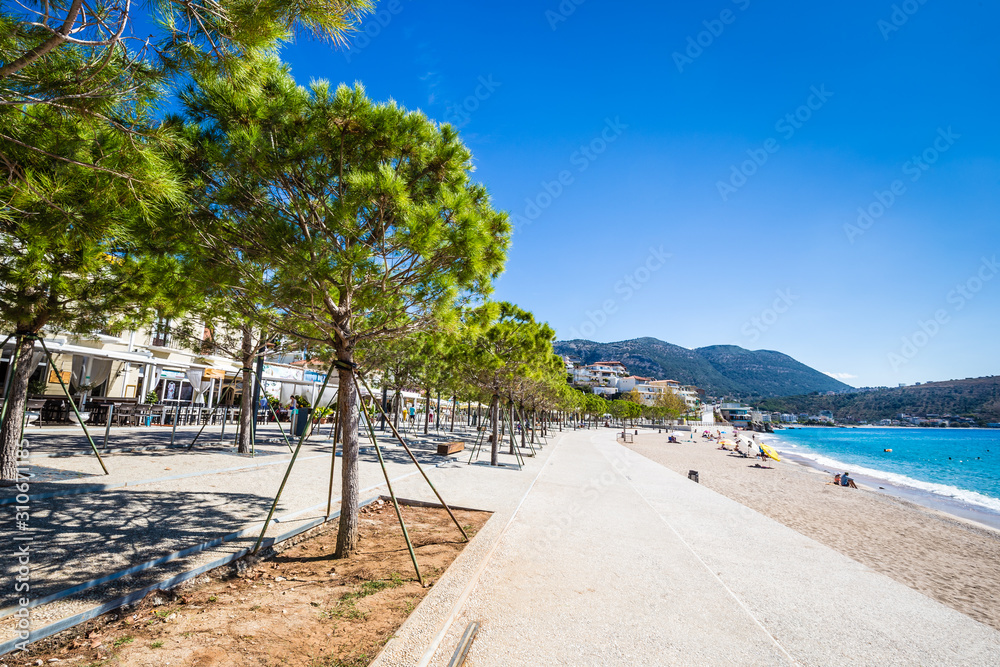 Naklejka premium Himare Beach And Promenade - Vlore, Albania