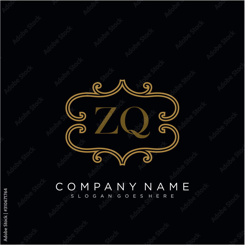 Initial letter ZQ logo luxury vector mark, gold color elegant classical