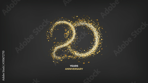 20 years anniversary black color background vector design with golden sparks decoration