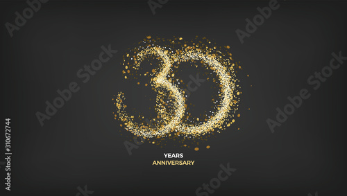30 years anniversary black color background vector design with golden sparks decoration