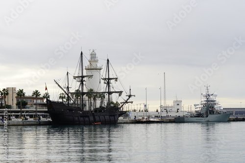 galleon in the port of malaga andalusia spain photo