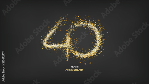 40 years anniversary black color background vector design with golden sparks decoration photo