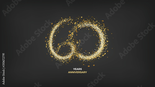 60 years anniversary black color background vector design with golden sparks decoration