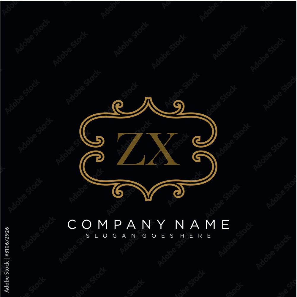 Initial letter ZX logo luxury vector mark, gold color elegant classical