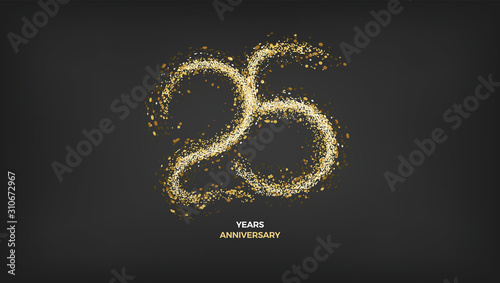 25 years anniversary black color background vector design with golden sparks decoration