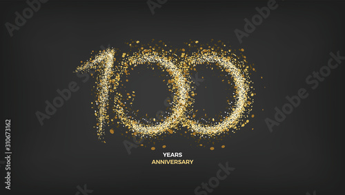 100 years anniversary black color background vector design with golden sparks decoration