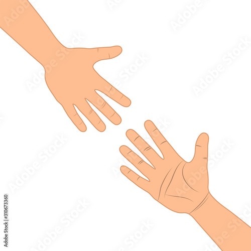 Two people hands touch to each other for design Help and Friendship Concept on white, stock vector illustration