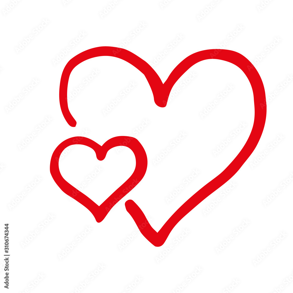 Hand drawn red and white hearts. Vector illustration. Scribble heart. Love concept for Valentine's Day