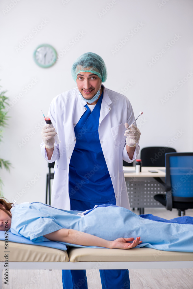 Female patient getting an injection in the clinic Female patient getting an injection in the clinic