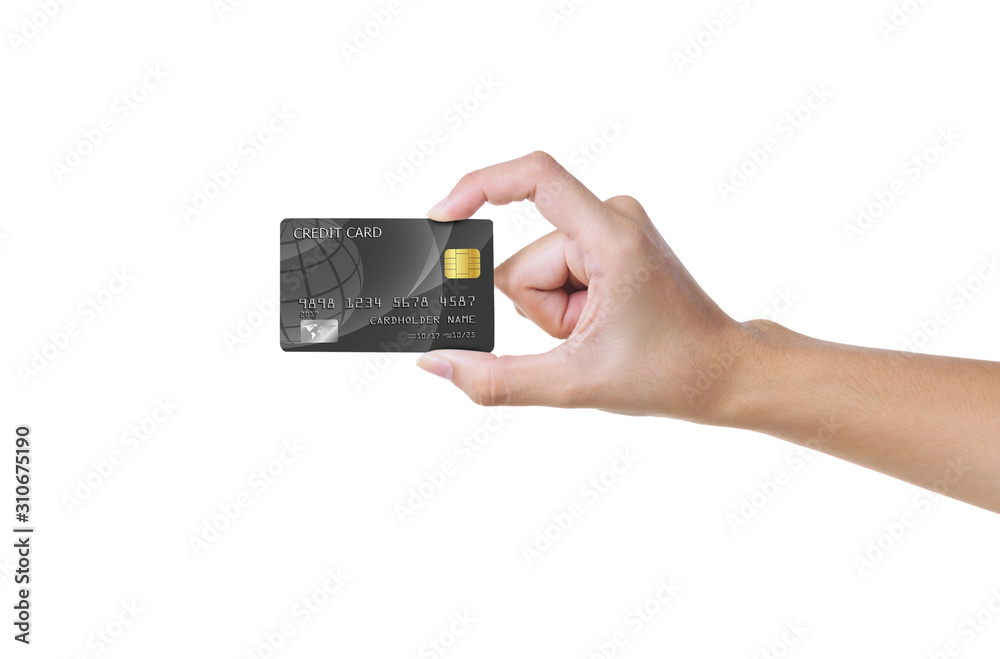 Hand hold credit card concept online shopping payment online isolated on white background Hand hold credit card concept online shopping payment online isolated on white background