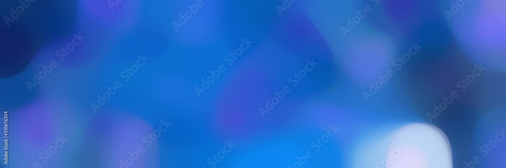 blurred bokeh horizontal background with strong blue, light blue and midnight blue colors and space for text