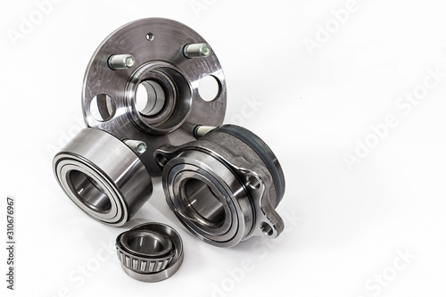 Auto Parts. Spare parts for the repair of cars. Bearings on a white background.