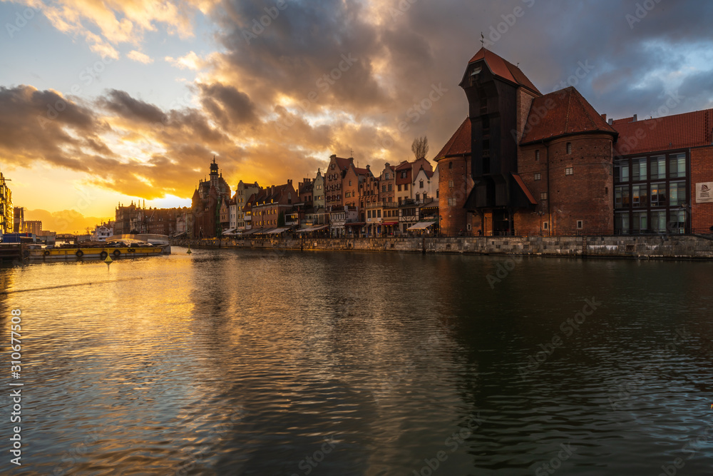 Naklejka premium The city of Gdansk on the Motlawa river