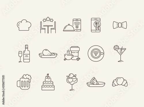 Restaurant service line icon set